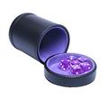 RERIVER PU Leather Dice Cup with Lid, Purple Velvet Interior Quiet Dice Shaker Cup Including 6 Purple Translucent Dice for Liars Dice/ Farkle/ Yahtzee Games, 1 Pack