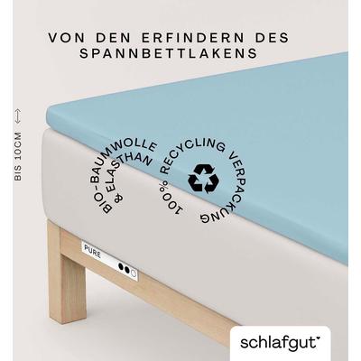 Spannbettlaken SCHLAFGUT "PURE TOPPER in Gr. 90x200, 140x200 oder 180x200 cm, Laken für Topper", blau (blau light), B:18