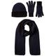 Amazon Essentials Unisex Erwachsene Set mit Strickmütze, Schal und Handschuhen, 3er-Pack, Schwarz/Blue Nights, Einheitsgröße