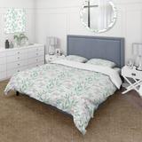 Designart 'Green Leaves Pattern With Pink Pattern' Traditional Duvet Cover Set