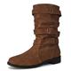 Dernolsea Mid Calf Boots Women Pull On Flat Slouch Boots Ladies Buckle Pixie Boots Tan Size 6