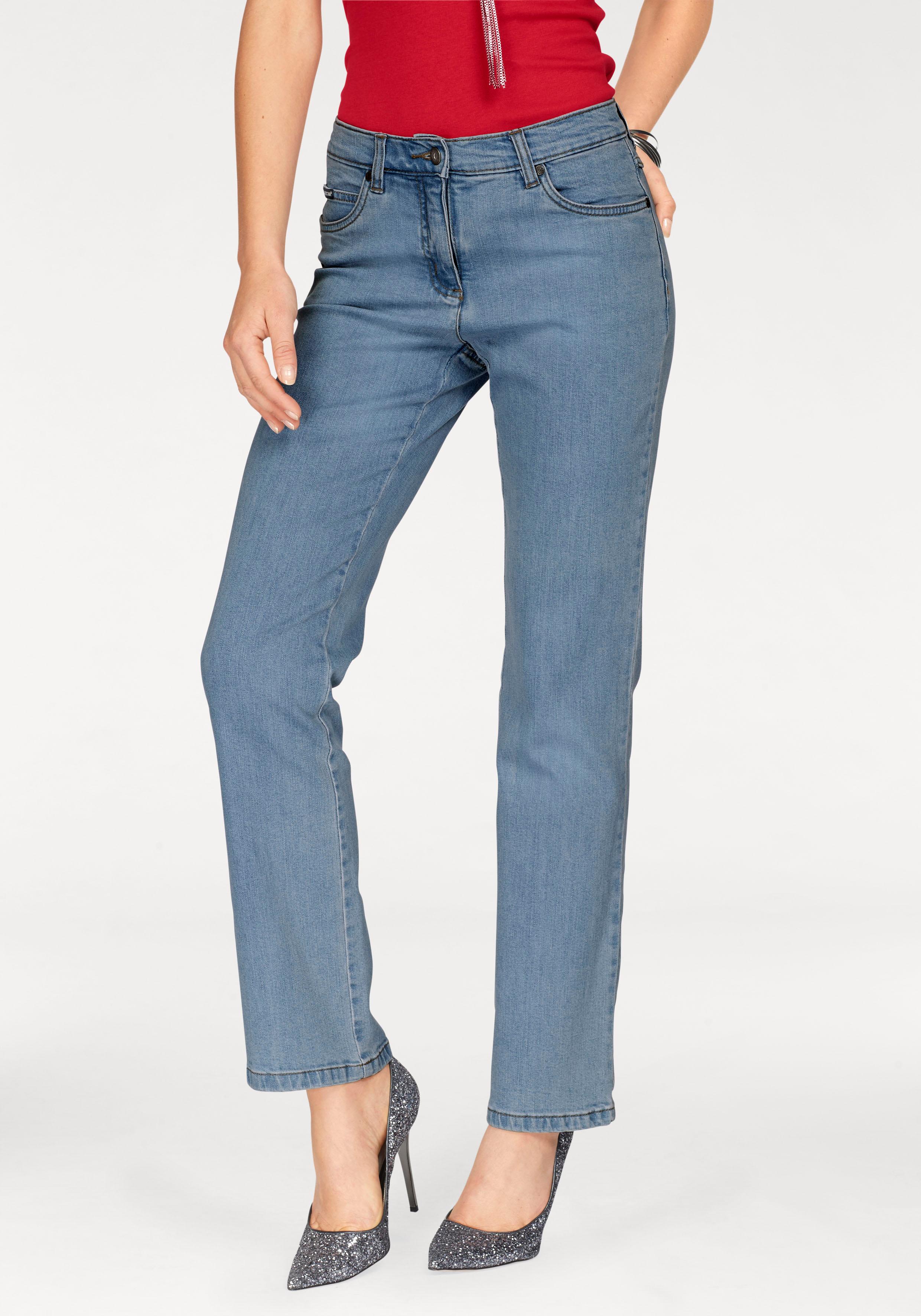 Gerade Jeans ARIZONA "Annett", Damen, Gr. 19, K + L Gr, blau (bleached), Jeans, Obermaterial: 98% Baumwolle, 2% Elasthan, clean, Basic, normal lang, Jeans, bequeme Passform, 5-Pocket-Style, hohe Taille, Topseller