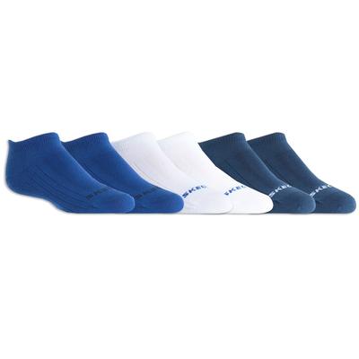Skechers Boy's 6 Pack Non Terry No Show Socks | Size Small | Blue | Cotton/Spandex/Nylon