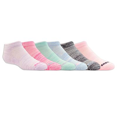 Skechers Girl's 6 Pack Low Cut Color Stripe Socks | Size Small | Assorted | Poly Blend