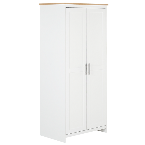 Kleiderschrank Weiß Faserplatte 52 x 79 x 180 cm mit 2 Türen 2 Herausnehmbaren Fächern und Kleiderstange Wohnzimmer Schlafzimmer Flur Garderobe