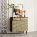 2 Drawer Wood Accent Storage Cabinet with Iron Grid Doors