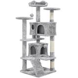 Light Gray Plush Cat Tree with 2 Condos, 54" H, 27.8 LBS