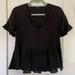 Madewell Tops | Madewell Puff-Sleeve Satin Peplum Top | Color: Black | Size: Xxs