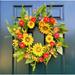 Primrue Sunflower Wildflower Wreath in Green/Red/Yellow | 22 H x 22 W x 4 D in | Wayfair AFFFA47D482740558521CD2DCC238C96