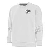 Women's Antigua White Atlanta Falcons Metallic Logo Victory Crewneck Pullover Sweatshirt