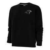 Women's Antigua Black Carolina Panthers Metallic Logo Victory Crewneck Pullover Sweatshirt