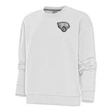 Women's Antigua White Jacksonville Jaguars Metallic Logo Victory Crewneck Pullover Sweatshirt