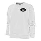 Women's Antigua White New York Jets Metallic Logo Victory Crewneck Pullover Sweatshirt