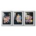 Wexford Home Moonlight Flowers II - 3 Piece Picture Frame Print Set Paper, Solid Wood in Black/Blue/Pink | 61 H x 42.5 W x 2.5 D in | Wayfair