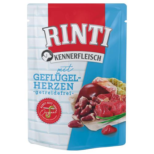 Sparpaket: 20x400g RINTI Kennerfleisch Pouches Geflügelherzen Hundefutter nass