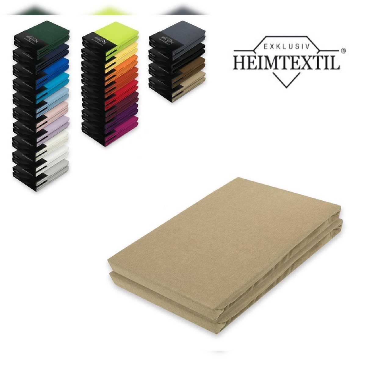 EXKLUSIV HEIMTEXTIL Jersey Spannbettlaken Premium Marke Doppelpack 120 x 200 cm Sand Image