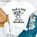 T-shirt femme blanc humoristique et estival Just A Girl Who Love Koala Harajuku Kawaii