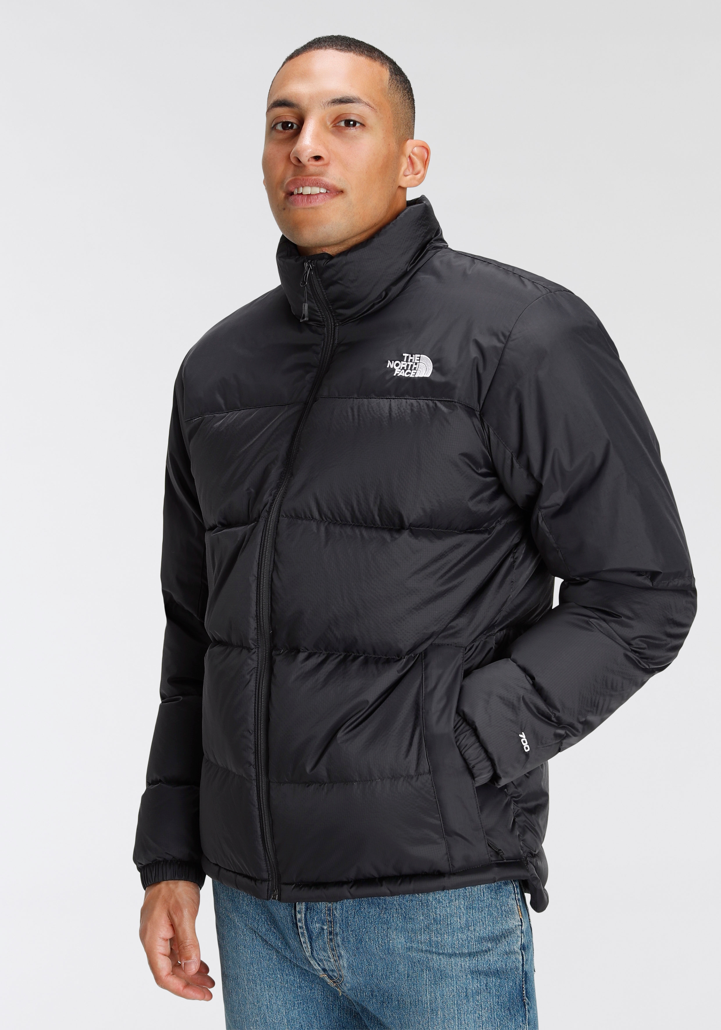 Daunenjacke THE NORTH FACE "DIABLO", Herren, Gr. XXL, schwarz, Obermaterial: 100% Nylon. Futter: 100% Nylon. Füllung: 90% Daunen, 10% Federn, mit Gummizug, Jacken Daunenjacke, wasserabweisend, winddicht, mit Reißverschlusstaschen