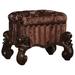 Tufted Fabric Upholstered Wooden Vanity Stool with Scrolled Legs, Cherry Oak brown