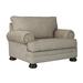 Fabric Upholstered Wooden Chair and a Half with Curled Armrests, Beige