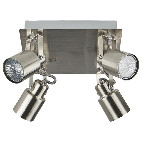Deckenleuchte Silber aus Metall 4-flammig Verstellbare Lampenschirme in Zylinderform Quadratischer Lampensockel Industrie Look Modern