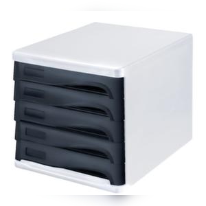 helit Schubladenbox aus Kunststoff in weiß, Schubladen in schwarz. Image