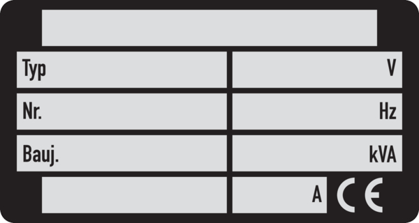 Typenschild, 9 Freifelder, mit CE-Kennzeichen - Bund = 25 Stk - 75x40x0.5 mm Alu blank Image