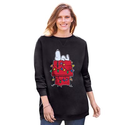 Plus Size Women's Peanuts Women's Crewneck Sweatshirt Black XMAS Snoopy by Peanuts in Black Xmas Snoopy (Size 2X)