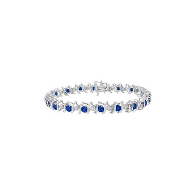 Women's Sterling Silver Gemstone & Round Diamond Tennis Bracelet Blue Sapphire September Birthstone by Haus of Brilliance in White