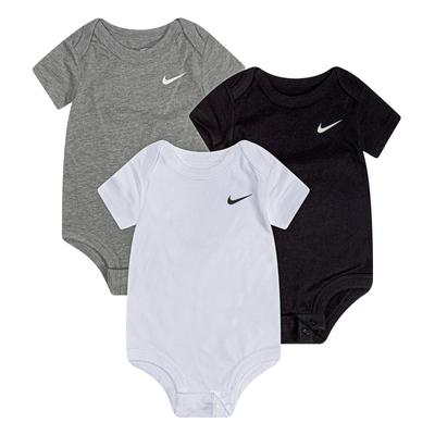 Body NIKE SPORTSWEAR "NKB 3PK SWOOSH BODYSUIT", Kinder, Gr. 62 (3), N-Gr, schwarz-weiß (weiß, grau, schwarz), Single Jersey, Obermaterial: 60% Baumwolle, 40% Polyester. Graumeliert (Obermaterial): 60% Baumwolle, 40% Polyester, sportlich, Bodies, für...