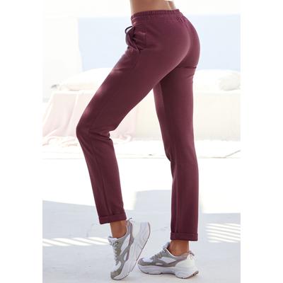 Sweathose H.I.S, Damen, Gr. 40/42, N-Gr, rot (rubinrot), Interlock, Obermaterial: 60% Baumwolle, 40% Polyester, unifarben, bestickt, modisch, bequem knöchellang, Hosen, Schlupfhose mit kleinem Aufschlag am Saum, Loungewear Image