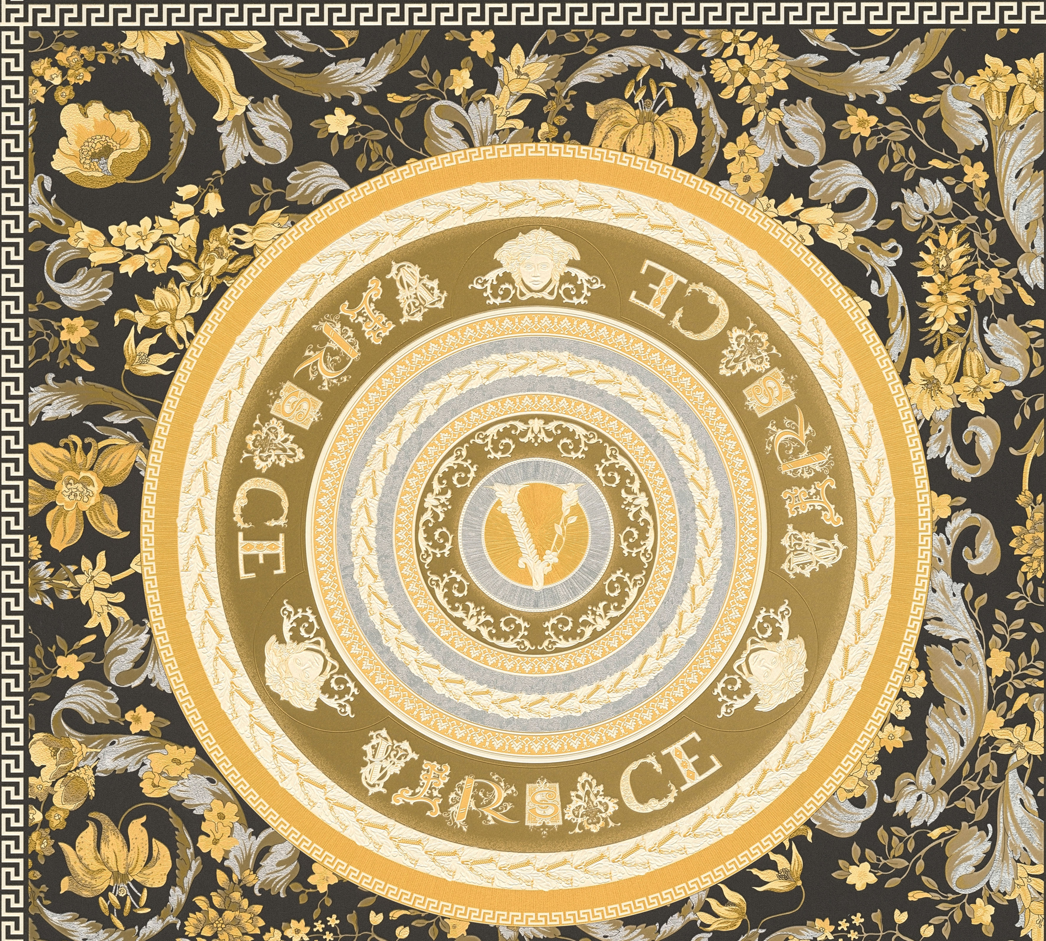 Vliestapete VERSACE "Wallpaper Versace 5 Floral Design", schwarz (goldfarben schwarz silberfarben), B:0,7m H:0,01m L:10,05m, Vinyl, Vlies, Tapeten, Designertapete auffallende Fliesen-Tapete Tapeten Wohnzimmer modern