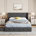 Three Posts™ Losada Storage Bed w/ Wingback - 4 drawers Upholstered/Metal/Linen in Gray | 40.55 H x 63.97 W x 85.2 D in | Wayfair