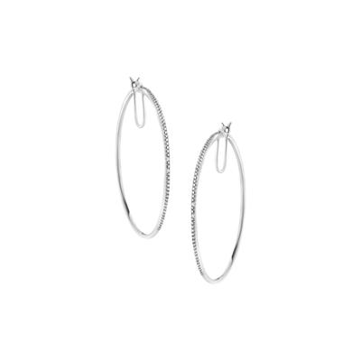 Women's Sterling Silver Diamond Accent Medium D Hoops Earrings by Haus of Brilliance in White
