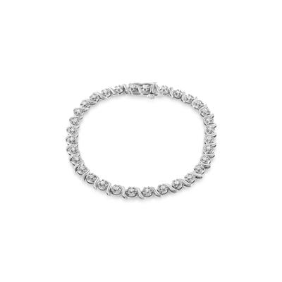 Women's Sterling Silver Diamond Spiral Wave Curvedlink Tennis Bracelet by Haus of Brilliance in White