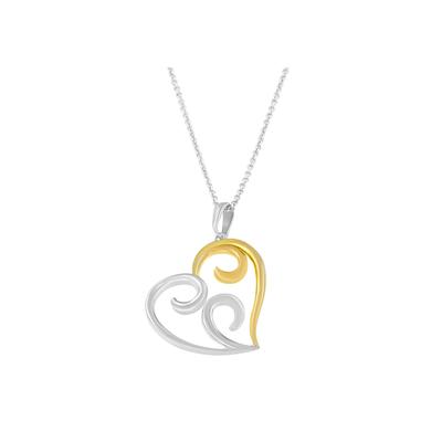 Women's Yellow Gold Over Sterling Silver Open Heart With Swirls Box Chain Pendant Necklace by Haus of Brilliance in Yellow Gold Silver