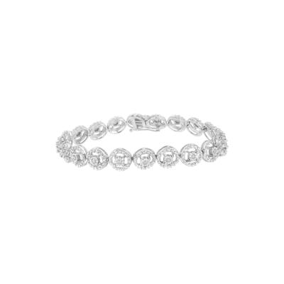 Women's Sterling Silver Diamond Nested Circle Miracle Set Open Wheel Fashion Link Bracelet by Haus of Brilliance in White