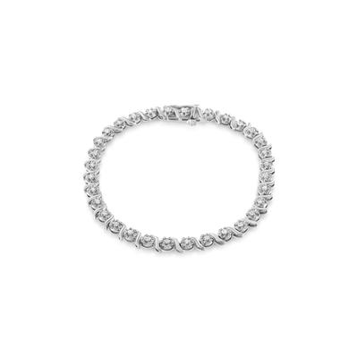 Women's Sterling Silver Diamond Spiral Wave Curvedlink Tennis Bracelet by Haus of Brilliance in White