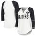 Women's Touch White/Black Las Vegas Raiders Rebel Raglan Tri-Blend 3/4-Sleeve Lace-Up V-Neck T-Shirt
