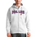 Men's Antigua White Philadelphia Phillies Team Logo Victory Full-Zip Hoodie