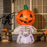 HOMCOM 6' Inflatable Pumpkin Headed Skeleton Halloween Decoration - N/A