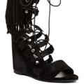 Free People Shoes | Nib Free People Solstice Wedge Lace Sandal 37-39 | Color: Black | Size: Various