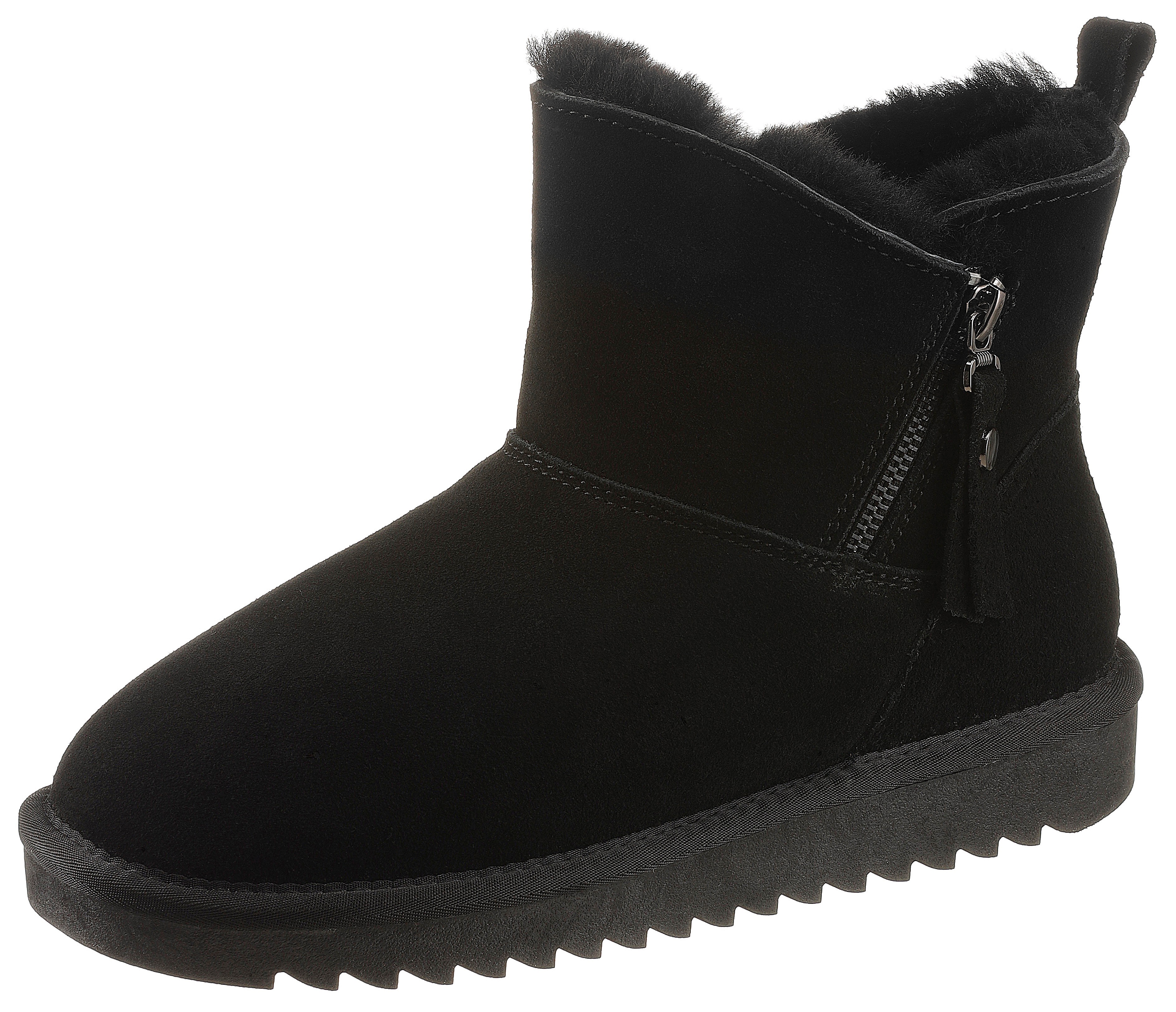 Winterboots ARA "ALASKA Short Zip", Damen, Gr. 38, schwarz (schwarz short zip), Lammfell, Veloursleder, unifarben, Schuhe Winterboots, Stiefel aus echtem Lammfell mit Reißverschluss, G-Weite (weit), Topseller