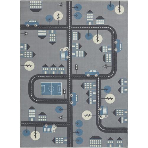 Teppich HANSE HOME ""Town"" Teppiche Gr. B: 120cm, 0,9mm, L: 170cm, grau (grau/blau) Kinder Kurzflor, Kinderteppich, Spielteppich, Straßen Design, Kinderzimmer