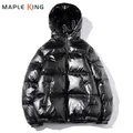 Vestes de combat noires brillantes pour hommes et femmes parkas Harajuku coton rembourré capuche