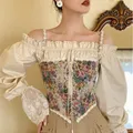 Corset imprimé floral vintage pour femme haut court chic bandage féminin licou fibre fête