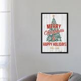 East Urban Home Merry Christmas & Happy Holidays Textual Art on Wrapped Canvas, Cotton in Blue/Gray/Green | 26 H x 18 W in | Wayfair