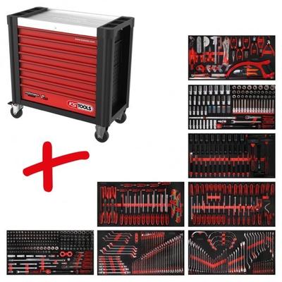 KS TOOLS Performanceplus Werkstattwagen-Satz P25 mit 564 Werkzeugen für 8 Schubladen Werkzeugwagen Rot/schwarz 825.8564 Image