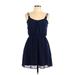 A. Byer Casual Dress - A-Line: Blue Solid Dresses - Women's Size Small