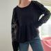 Free People Tops | Black Free People Flowy Long Sleeve Blouse Top With Lace Sleeves | Xs | Color: Black/Silver | Size: Xs
